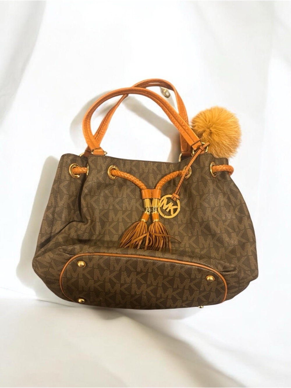 Michael Kors Brown Logo Drawstring Shoulder Bag